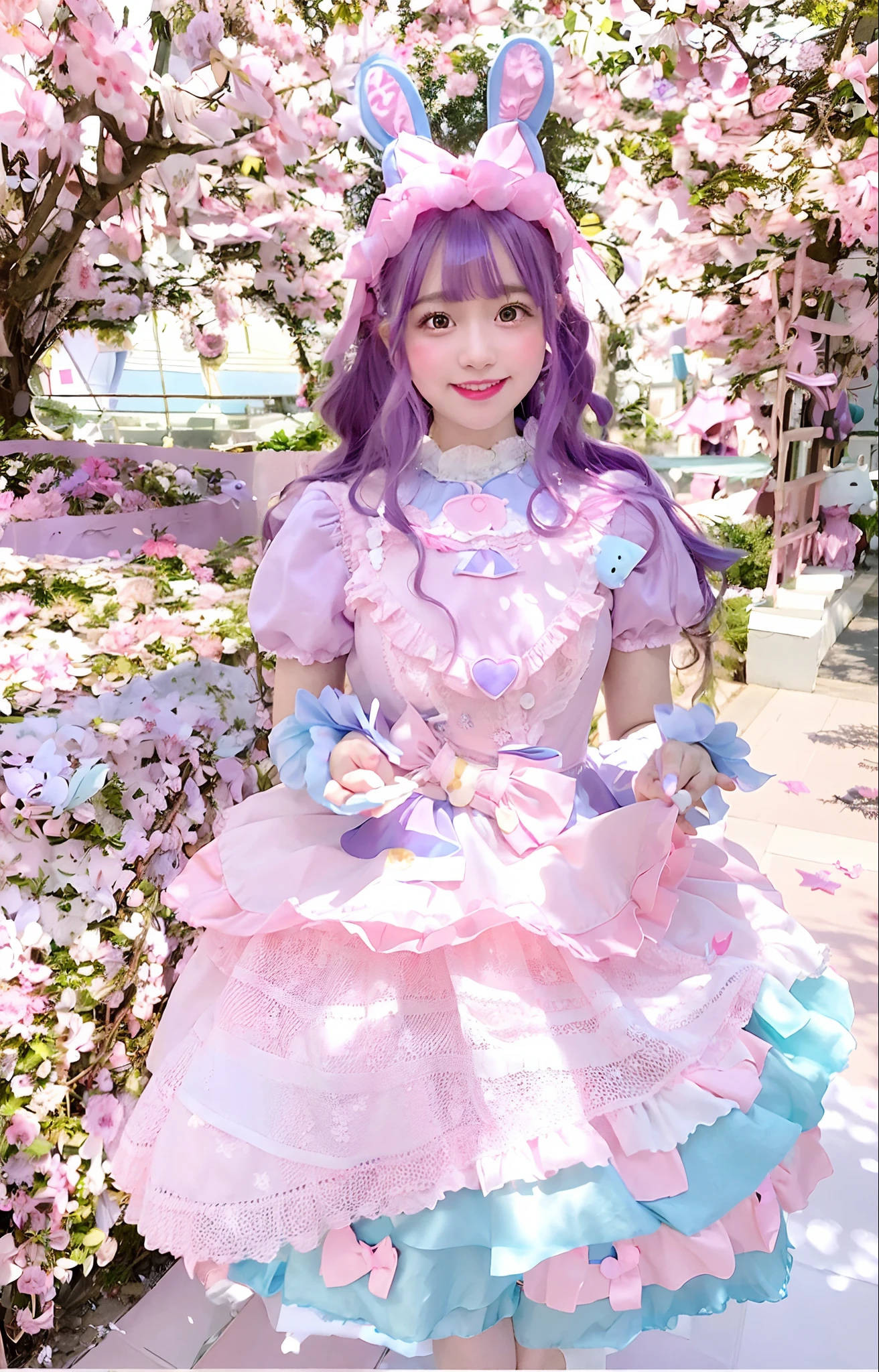 Alafe in pink and blue satin dress and crown, Lolita style, Lolita Fashion, portrait of the magical Lolita girl, Belle Delphine, angelic pretty, fairycore, kawaii decora rainbowcore, style of magical girl, very very kawaii, Kawaii Style, candy pastel, nffsw, Anime princess, decora inspired, portrait of the magical girl, sparkling magical girl