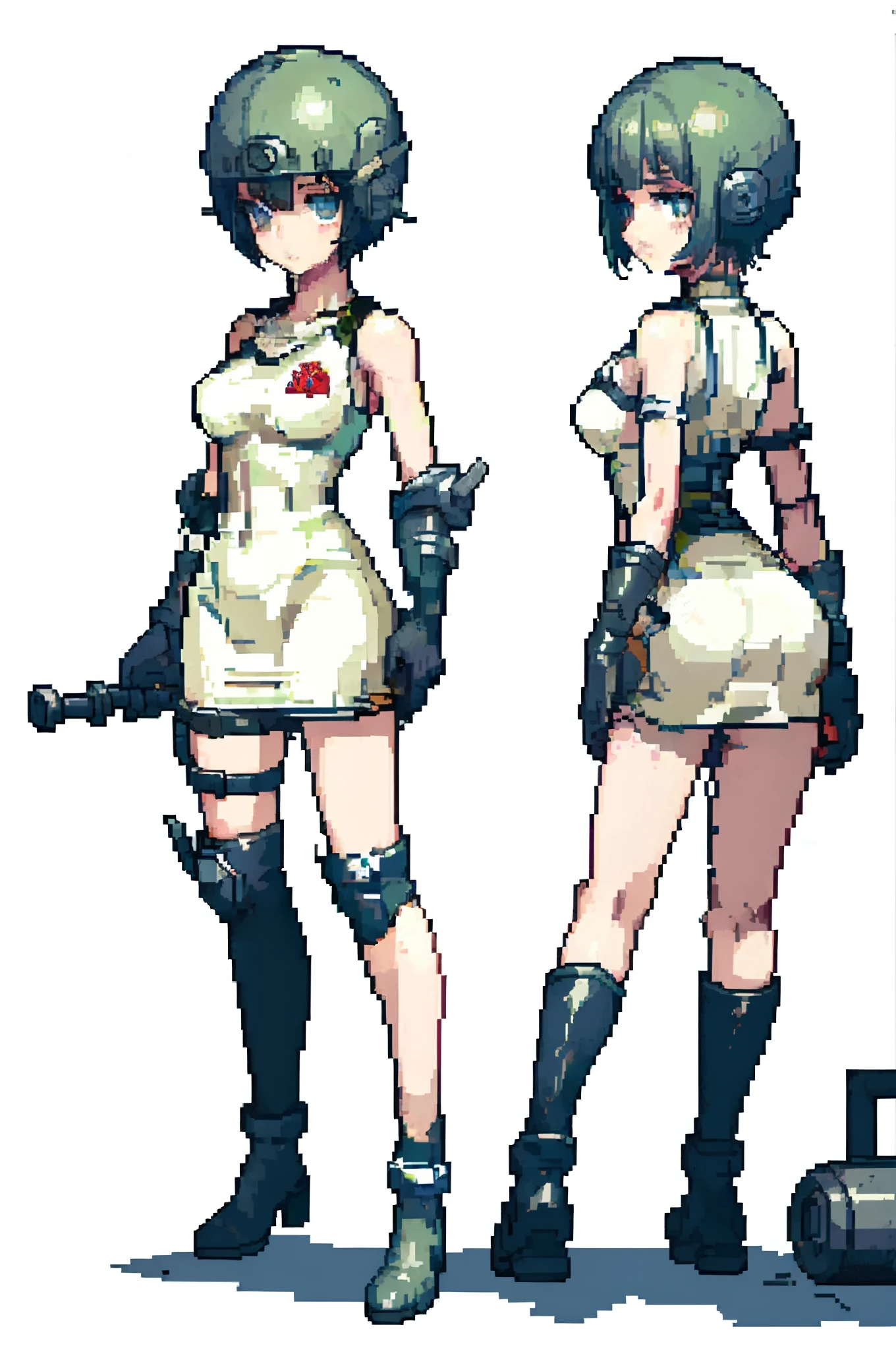 (tmasterpiece, hiquality, beste-Qualit), pixel, Pixel Art, 1 girl , body complet, (((Contemptuous, Hesitate))), (((whitebackground))), ((((Characters in the post-apocalyptic world of the wasteland)))), (close - up), (((naked ass)))