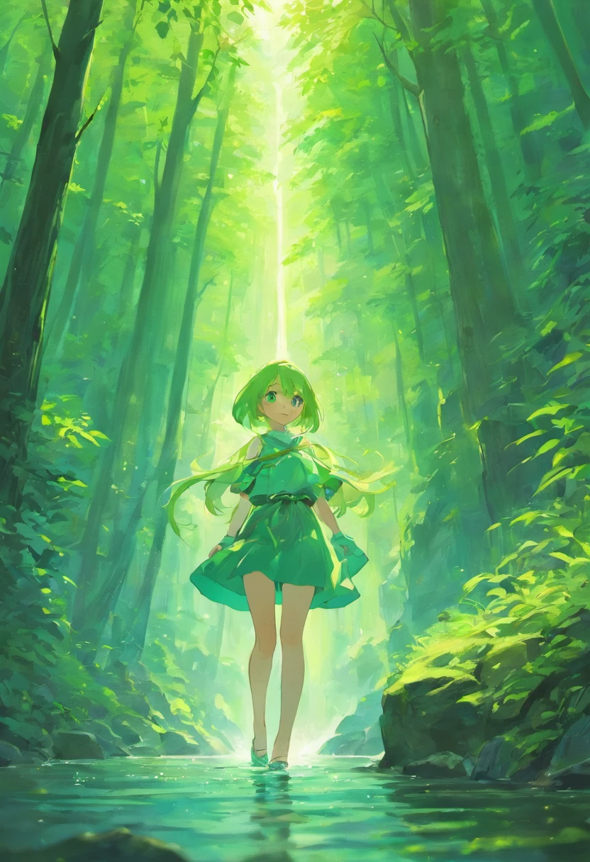 In the valley, a hidden waterfall tumbles down from a lush, emerald-green forest, its waters sparkling in the first light of day.