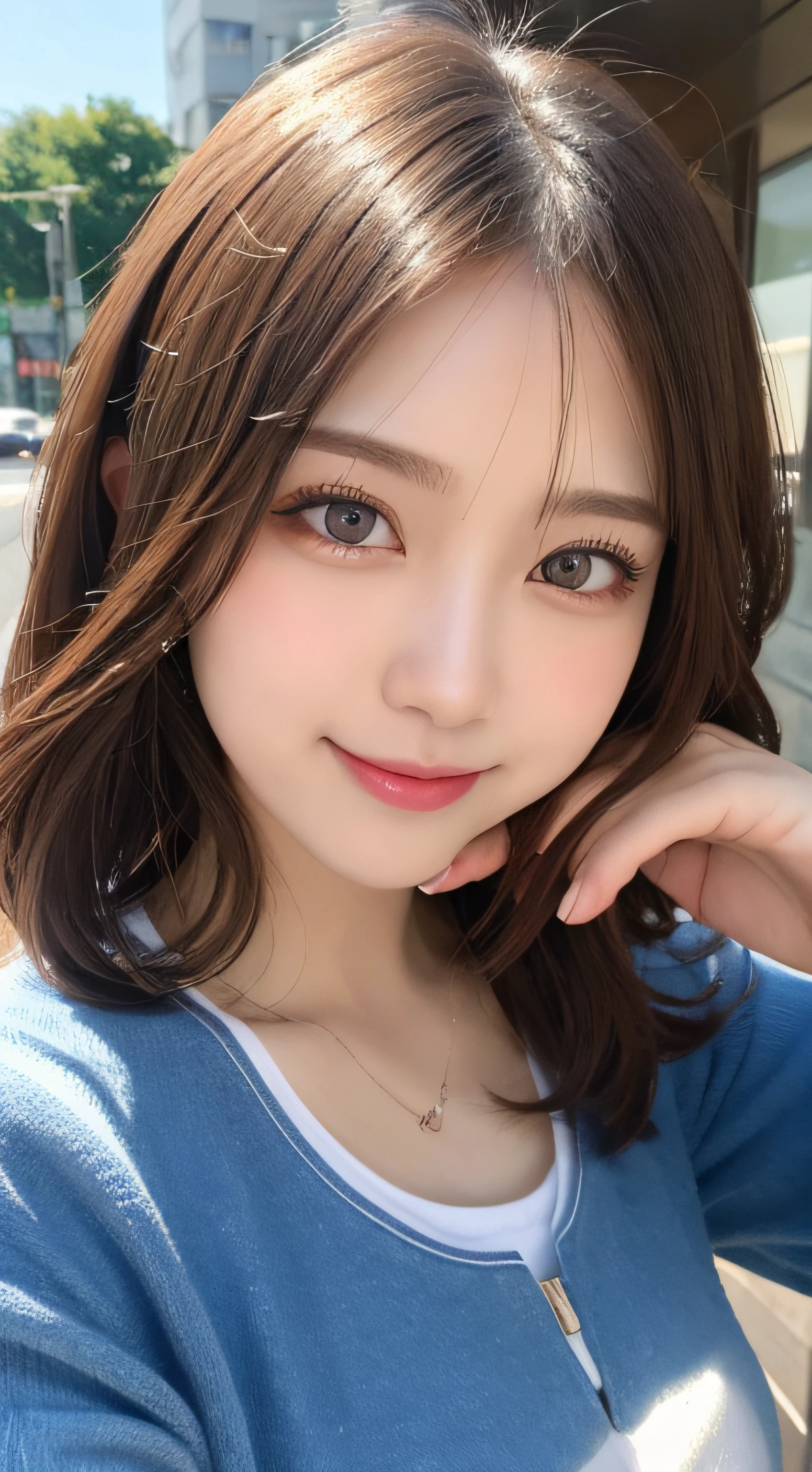 masutepiece, Best Quality, Illustration, Ultra-detailed, finely detail, hight resolution, 8K Wallpaper, Perfect dynamic composition, Beautiful detailed eyes, doress,Medium Hair, Natural Color Lip, Random and sexy poses,Smile,Aoyama Street Walk、A 24-year-old girl