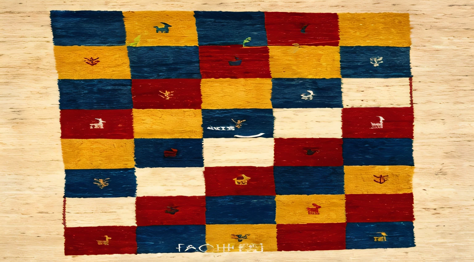 Close-up of a colorful carpet with a square design, checkered motiffs, peruvian, # 0 1 7 9 6 F, Large expanses of solid color, author：Phyllis Born, author：Ödön Márffy, h 7 0 4, 1 6 x 1 6, author：Otto Baditz, Medium close-up A whole carpet