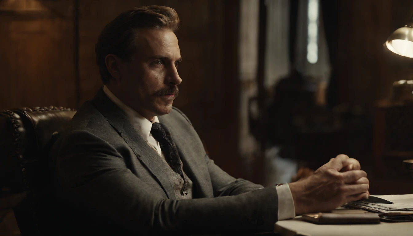 ((beste-Qualit, 8K, tmasterpiece :1.3)), A business man sits in an office, and speaks to his interlocutor