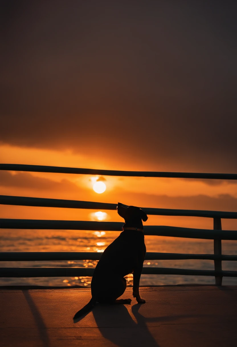 Dog looking sunset in Marine drive hyper realistic dark colour background