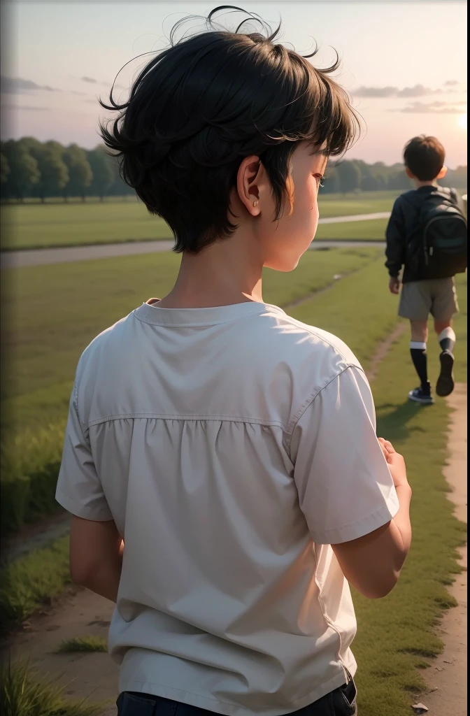 The little boy is Asian,Black hair,Yellow-skinned
