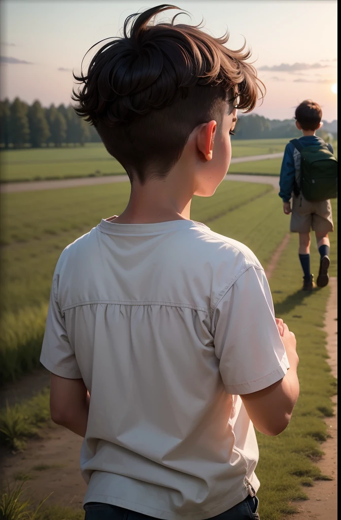 Two little rural boys，hands in arms，Hope for help