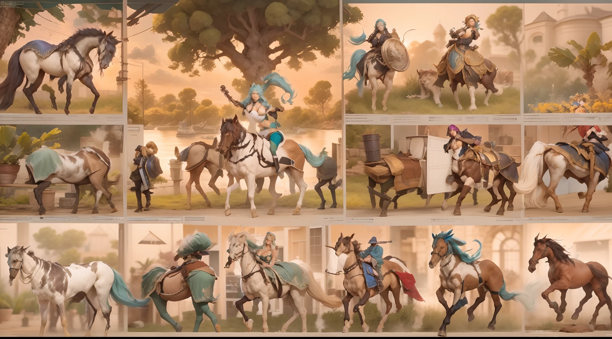 In the beautiful illustration of this super-grand scene,The ultra-distant lens shows us(Over eight unique centaur characters:9.9),They all have their own characteristics,Vivid and interesting。Radiant from the heavens(angelicales:6.6)Like centaurs、To nightmarish is(Surrounded by flames:6.6)of the hellish centaurs、And then to the wind dancing in the air(fairy:6.6)centaur horse、And thunder and lightning surrounding(Unicorn:6.6)centaur horse,and shining metallic ones(Machinary:6.6)centaur horse、And then to color(Dragon scales covered:6.6)The strength of the whole body is a powerful dragon centaur、Elegant and agile(the elf:6.6)The centaur's slender and graceful lines always wear a flower crown、Enchanting and charming(Tiflin:6.6)centaur horse、Have the indescribable(Raised sexy:6.6)'s(Succubus 6.6)centaur horse。Each character has their own unique charms and abilities。The illustration uses advanced artistic techniques and tools,(Divide the scene into sections by geometric arrangement:9.9),Each section corresponds to a centaur character,This makes more efficient use of space。Through Midjourney's advanced brush tools、Color palette、Material packs and model packs、Texture tools,For each centaur, beautiful props are designed to increase racial characteristics、Clothing and physical features,(Enhances the character's personality and visual appeal:2.5)。The scenery in the illustrations is stunning,There are changing skies、rainbowing、extreme light、Stars and Moon。Incorporating iconic landmarks such as Mount Everest,and fireworks、tranquil lake、Natural and urban elements of waves and neon lights,Creates a magical atmosphere。The centaurs display their unique abilities and equipment in a variety of environments,This is true even in extreme alien landscapes。(Use Midjourney's tools、Material packs、Texture tools、The color palette makes depicting details vivid and realistic:9.9),From complex hairstyles and as well as different racial traits、Body、Appearance features、Clothing to real textures,Thi