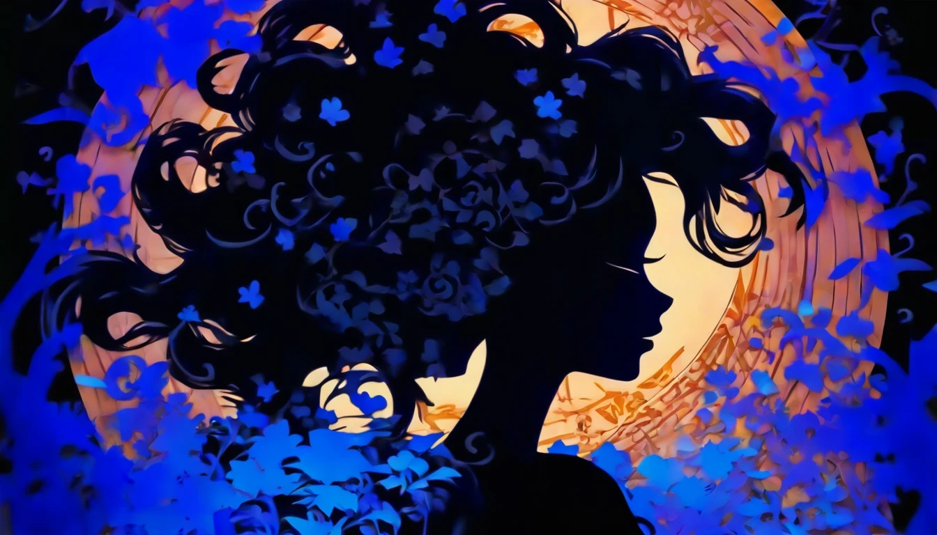 (Silhouette Art,cutouts:1.6)
(((Paper cutting art,A world where only black exists:1.3)
(Cowboy Shot),1 girl,Solo,
(Kimono Girl,profile:1.2),white, Clear and beautiful face,
BREAK
(Single Blue Rose Flower)
Textured glass background,