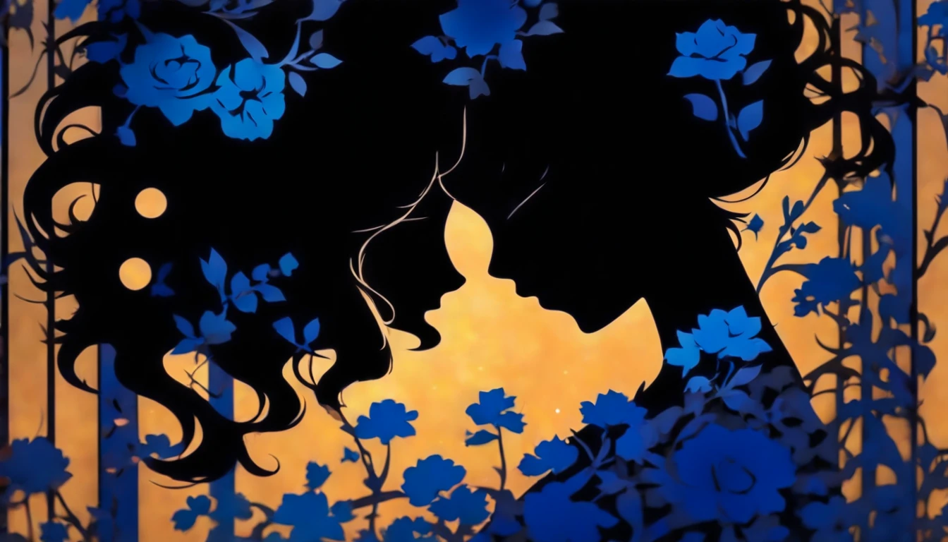 (Silhouette Art,cutouts:1.6)
(((Paper cutting art,A world where only black exists:1.3)

(Cowboy Shot),1 girl,Solo,
(Kimono Girl,profile:1.2),white, Clear and beautiful face,

BREAK
(Single Blue Rose Flower)
Textured glass background,