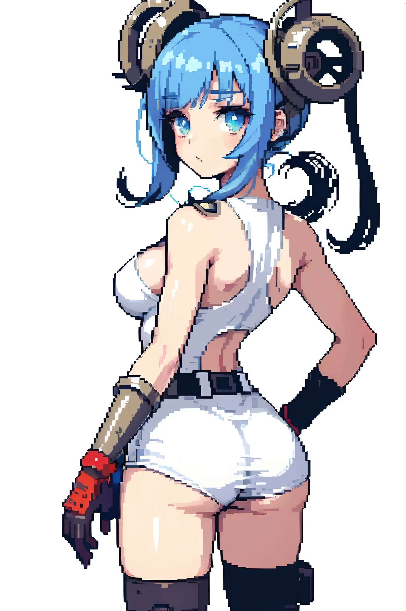 tmasterpiece, hiquality, pixel, Pixel Art, (Raider Girl Military Clothing) , Average Breasts, stands with your back to the viewer