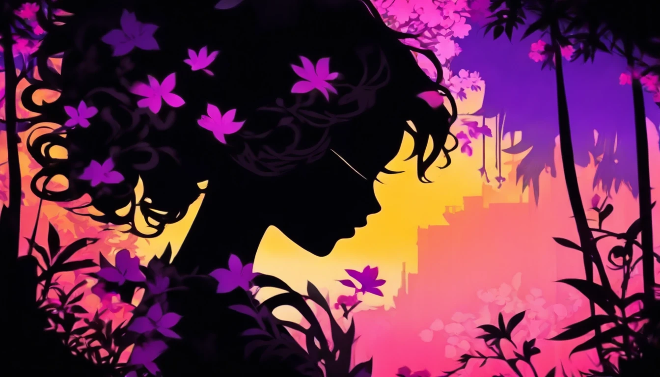 (Silhouette Art,cutouts:1.6)
(((Paper cutting art,A world where only black exists:1.3)

(Cowboy Shot),1 girl,Solo,
(Kimono Girl,profile:1.2),white, Clear and beautiful face,

BREAK
(Single Purple Hydrene Flower)
Textured glass background,