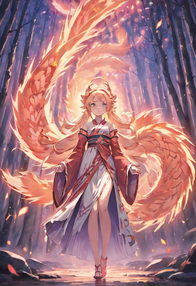 Kitsune, Nine tailed fox, with nine tails, white fur,
pink eyes, standing in front of a beautiful girland
a forest background. Chinese mythology,
Ethereal Fantasy, Epic Composition, Tencent
En.tertainment Art,with wide - angle lenses,
details, big scenes, stunning movie visuals
myths.exquisite details, very detailed, Gorgeous
details, a plethora of details, composition art,
cinematic lighting, perfect texture, high -
resolution, high - definition, photo realistic, movie
effects.game original, stills, Xianxia style, 4K,--ar
16:9