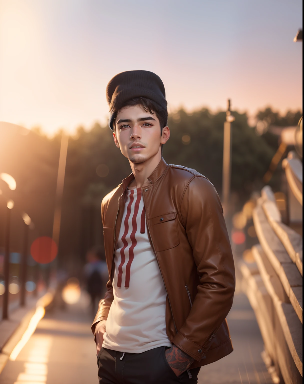 Handsome boy realistic face. Bokeh background