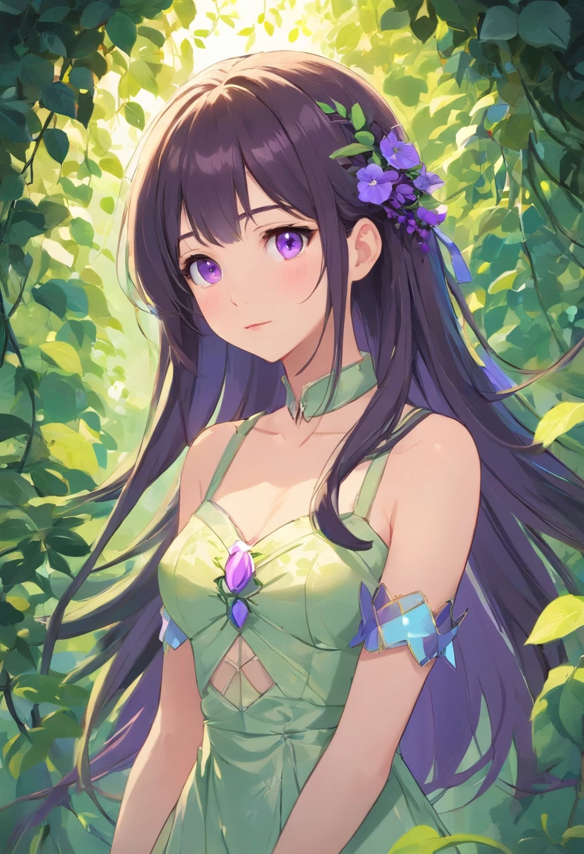 （（tmasterpiece：1.4，best qualtiy））+，（hyper-detailing）+，（Ultra-detailed eyes）+，
（cute1girl），25 age old，（Violet eyes：1.15），Silvery hair，Very long hair，（wariza：1.2），paleskin，Keep your mouth shut，grieves，
（She wore a dress made of tangled vines：1.5），（Oversized bust：1.2），（vine dress：1.4），（Dress made of vine：1.2），（Surrounded by vines：1.4），
（be desperate：1.3），gotik，
（Dark yellow vines：1.3），leafs，（Vine tree：1.1），
（Dawn light：1.2），violet colors，
（Heavy black and white：1.16），（depth of fields：1.4），