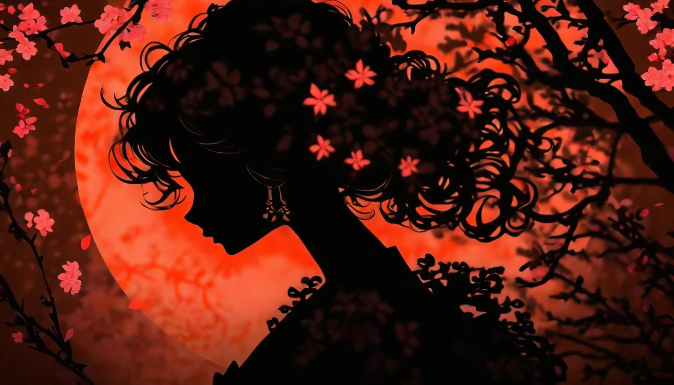 (Silhouette Art,cutouts:1.6)
(((Paper cutting art,A world where only black exists:1.3)

(Cowboy Shot),1 girl,Solo,
(Kimono Girl,profile:1.2),white, Clear and beautiful face,

BREAK
(Single Pink Cherry Blossom Flower)
Textured glass background,