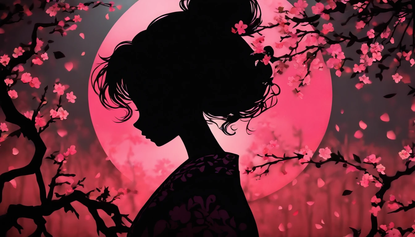 (Silhouette Art,cutouts:1.6)
(((Paper cutting art,A world where only black exists:1.3)

(Cowboy Shot),1 girl,Solo,
(Kimono Girl,profile:1.2),white, Clear and beautiful face,

BREAK
(Single Pink Cherry Blossom Flower)
Textured glass background,