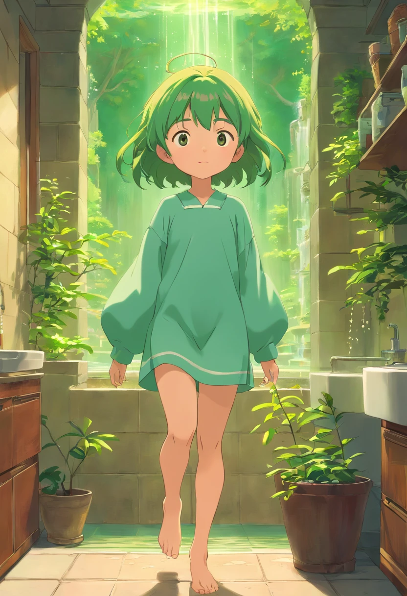 ((( oi-escola))), ((figura esbelta)), ((banho)), Cor do cabelo verde esmeralda, cabelos curtos, A mais alta qualidade de imagem, alta qualidade, alto detalhamento, 超A high resolution, 8k, profundidade de campos, Cinematography, detalhes intrincados, elaborar, meticuloso, Magnificent, Maximum detail, Beleza extrema