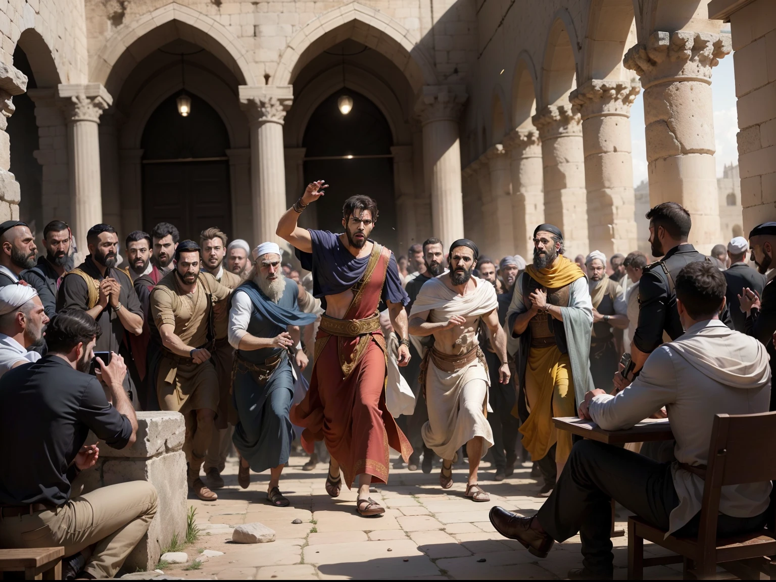 The apostle Paul, Acts 21:27 , Temple riots, Jerusalem background, Jew, The Jews killed Paul, Multiple people gather