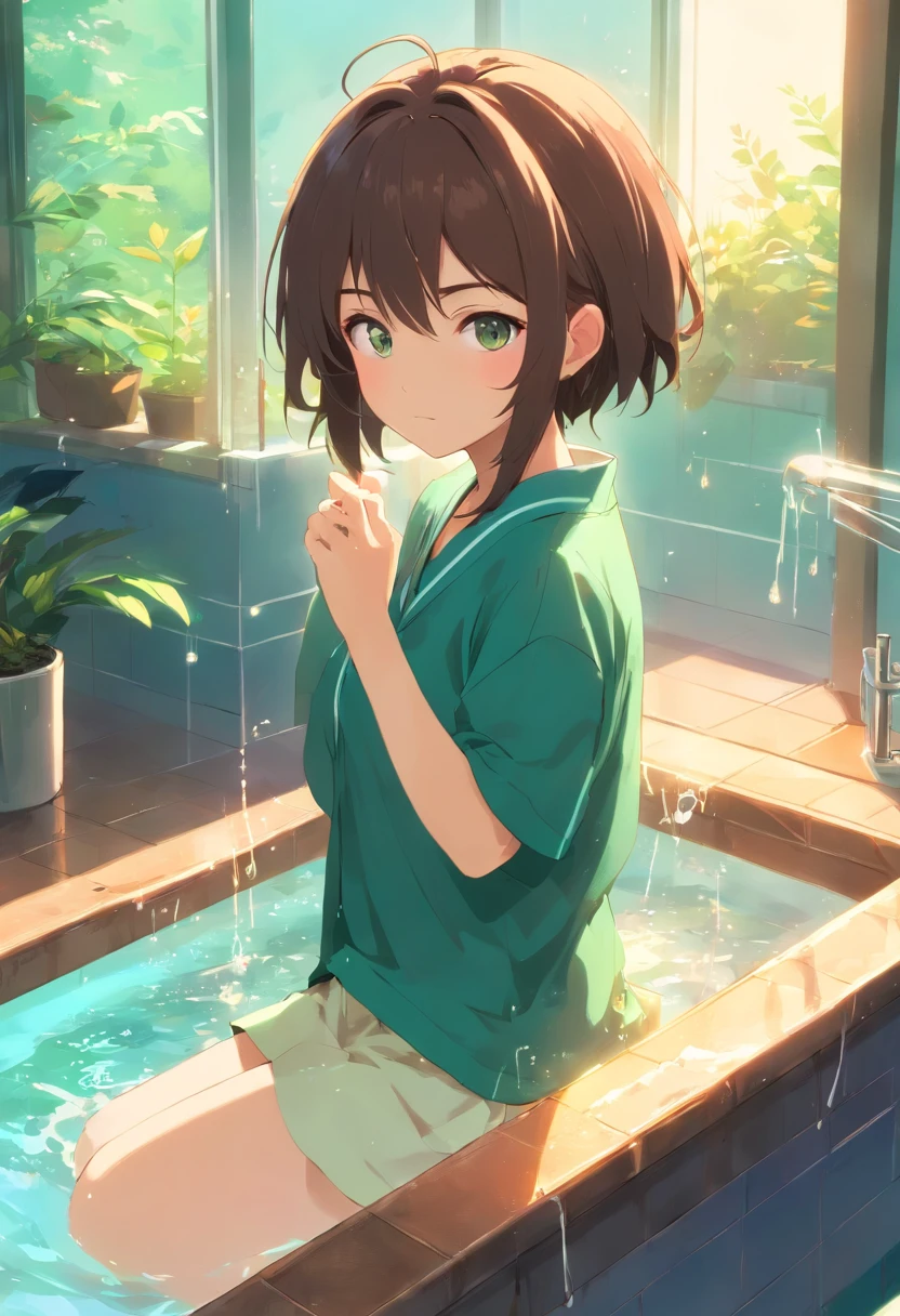 8 years old、girl、bath