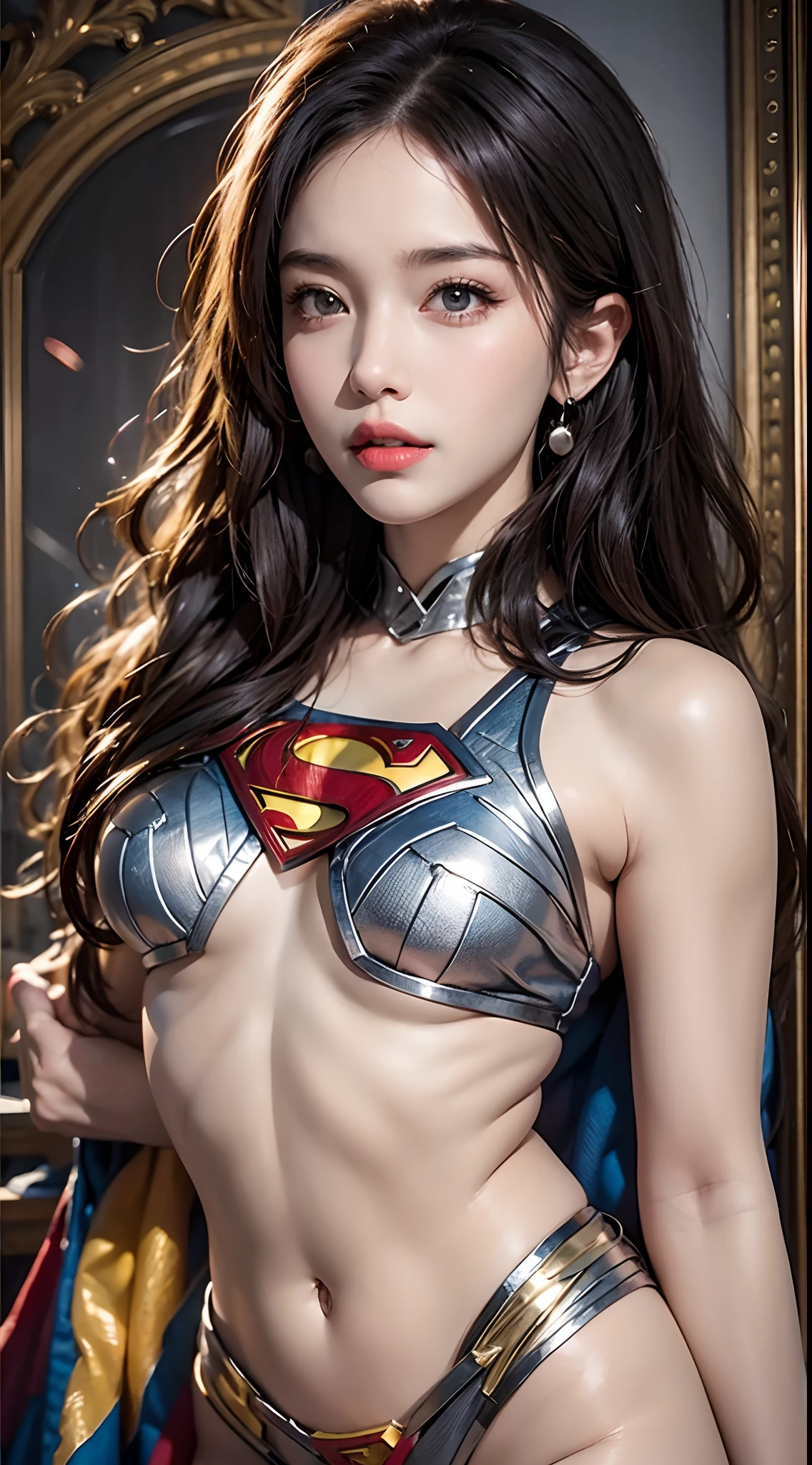 photorealistic, high resolution, soft light,1women, solo, hips up, (detailed face), jewelry, superman clothing