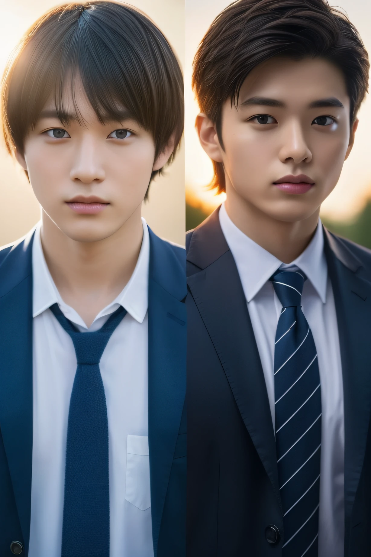 top-quality、student clothes、High school students、Japan Boys、short-haired、A dark-haired、perm、a cool、An ultra-high picture quality、masterpiece、超A high resolution、Full body portrait、(Photorealsitic:1.4)、Raw foto、One Man in the World、Detailed facial texture、1 boy、leaning、clouds、the setting sun、neck tie、School、male people、ember、a cool、Adonis