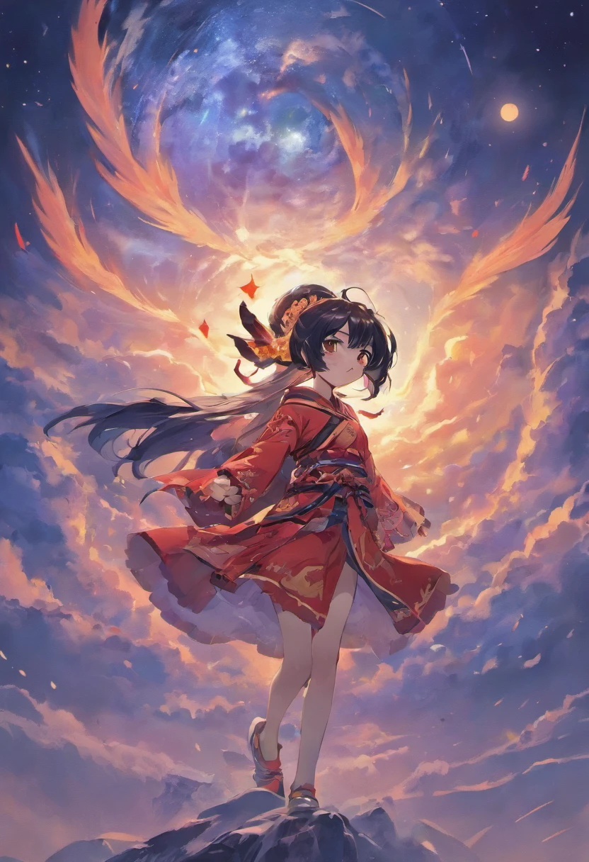 Tengu God),(Through the clouds),(Top of the mountains),(复杂),(super detailing),(starryskybackground),(Strong limbs),(Moon Night),(ultraclear),(best qualtiy)Black hair
