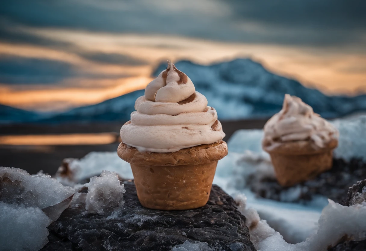 Ice cream peaks of various colors appear in the Arctic，Penguins approach these mysterious terrains with caution，The ice was also colored, fantasy, Spectacular, Braving the air conditioning, Masterpiece, ultraclear, extreme hight detail