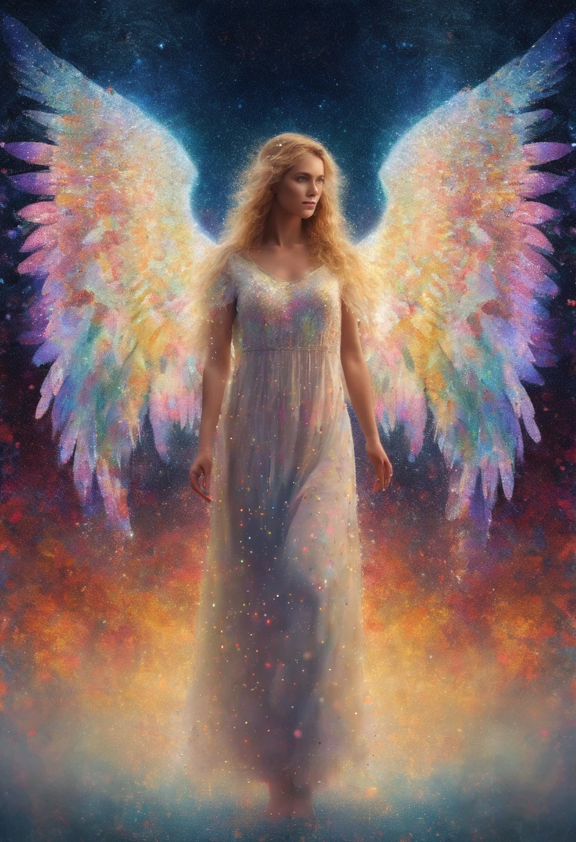 Heavenly Angel, bright light eyes, human, towering wings, powerful, very bright colors, light particles, glowing light, Mshiff, Wallpaper art, UHD wallpaper
