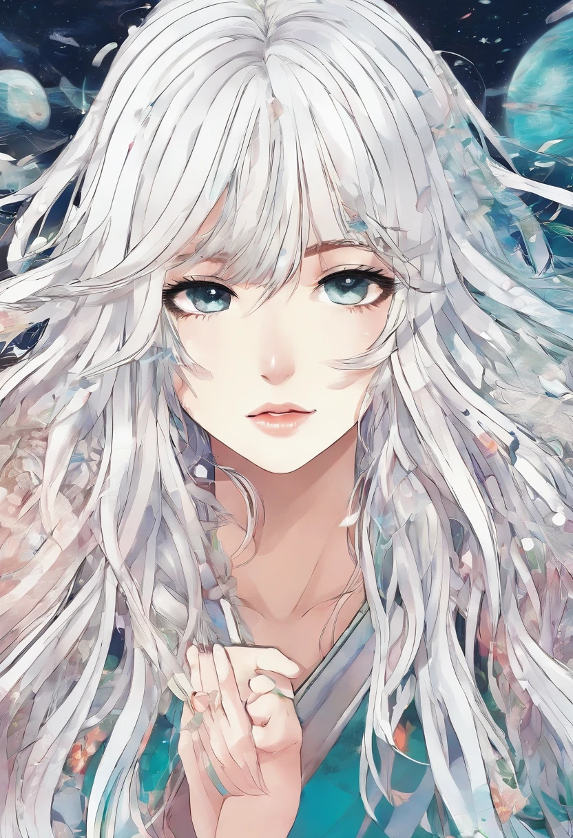 1 girl with long white hair looking at viewer
