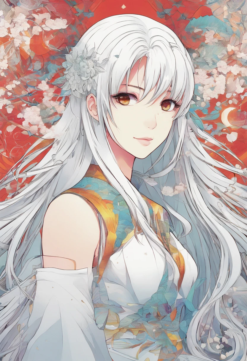 1 girl with long white hair looking at viewer