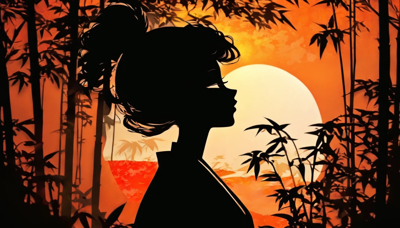 (Silhouette Art,cutouts:1.6)
(((Paper cutting art,A world where only black exists:1.3)
(Cowboy Shot),1 girl,Solo,
(Kimono Girl,profile:1.2),white, Clear and beautiful face,
BREAK
(One bamboo leaf)
Textured glass background,