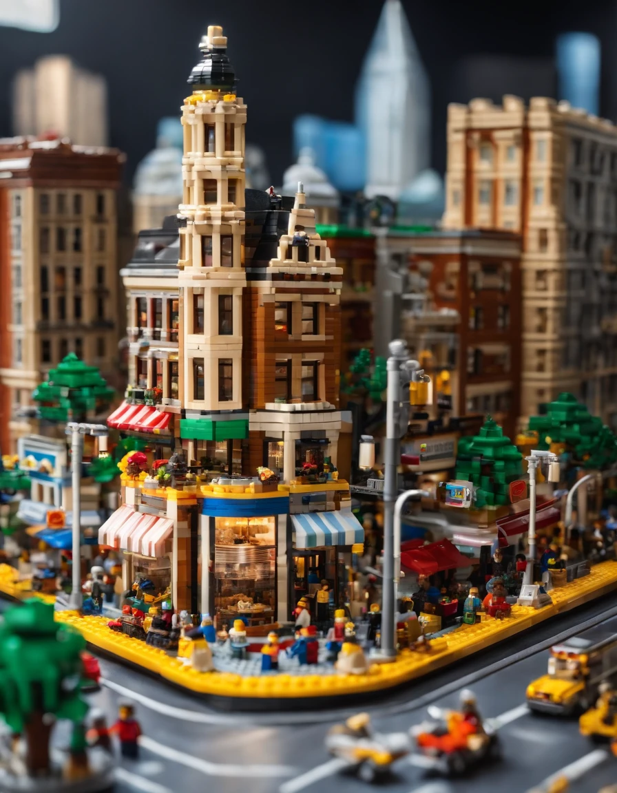 lego style ，New Yorkers gathered around for an ice cream as tall as a mountain，fantasy, Spectacular，Masterpiece, ultraclear, extreme hight detail