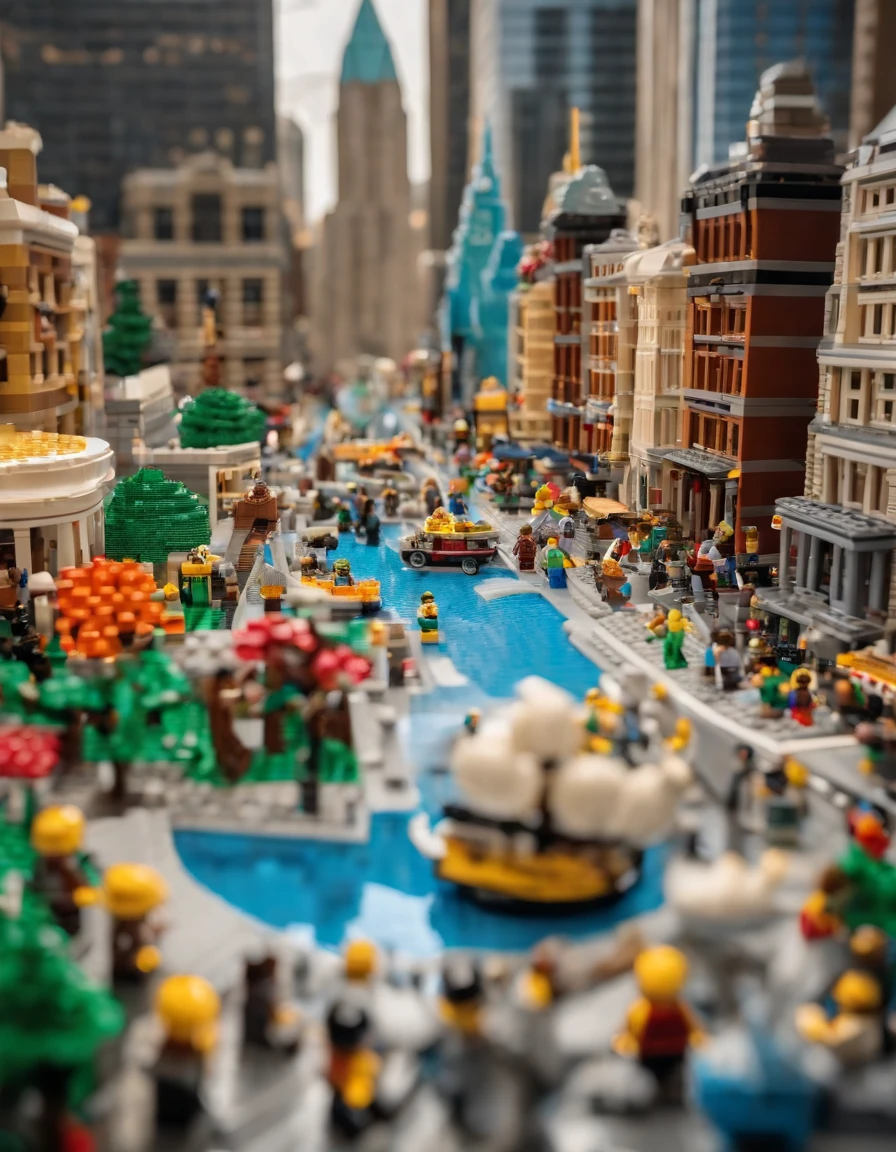 lego style ,New Yorkers gathered around for an ice cream as tall as a mountain,fantasy, Spectacular,Masterpiece, ultraclear, extreme hight detail
