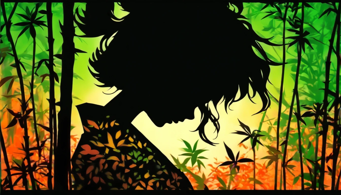 (Silhouette Art,cutouts:1.6)
(((Paper cutting art,A world where only black exists:1.3)
(Cowboy Shot),1 girl,Solo,
(Kimono Girl,profile:1.2),white, Clear and beautiful face,
BREAK
(One green bamboo leaf)
Textured glass background,