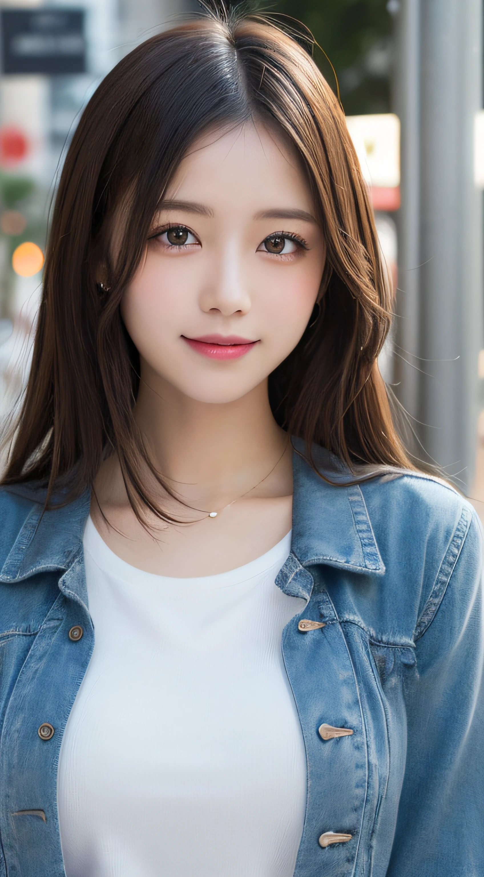 masutepiece, Best Quality, Illustration, Ultra-detailed, finely detail, hight resolution, 8K Wallpaper, Perfect dynamic composition, Beautiful detailed eyes, doress,Medium Hair,  Natural Color Lip, Random and sexy poses,Smile,Aoyama Street Walk、A 24-year-old girl