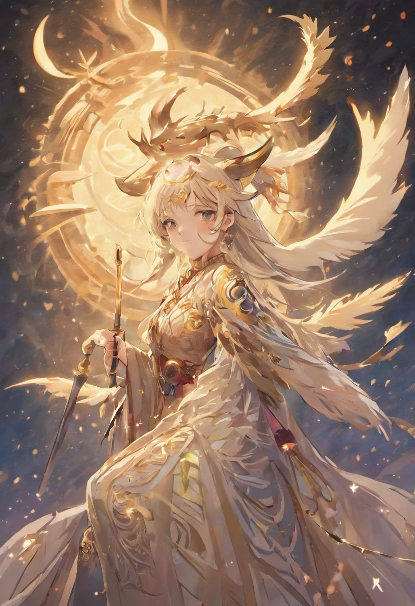 (Through the clouds),(Top of the mountains),(复杂),(super detailing),(starryskybackground),(Strong limbs),(Moon Night),(ultraclear),(best qualtiy)In a magical fantasy world,The alien beast carving transforms into a beauty
of women。Demon carvings are described:
"Its shape is like a carving and has horns",she
Combine the elegance of the carving with the mystery of the horns。
This mysterious woman reveals the charm of carving with her unique beauty
force。She has a graceful figure like a carving,Elegant and lightweight,Like
Dancing like wings。ao mesmo tempo,On her forehead stood a brilliant stick
Brilliant horns,It adds to her mystery and charm。
Her face is delicate,Eyes like stars,Full of wisdom and depth。long
A waterfall that grows like a dark night,It flows down from the root of the horn,Created
Mysterious atmosphere。Her skin was like snow,Exudes a soft light
awn。
She is dressed in a gorgeous feather coat,The feathers are like fine silk,Light and flowy。clothing
The skirt is painted with carved patterns and totems of horns,Perfect with her features
Fusion,Showcases a unique aesthetic
By her side,The soul of the eagle seemed to have awakened,Its power
Intertwined with feminine femininity。Her appearance seemed to bring a kind of god
Secret energy,It makes people feel unlimited reverie and fantasy
This mysterious carving woman,It represents a combination of nature and mystery,
She exudes stunning beauty and charm。Her presence makes me
They are endlessly curious and explore the boundaries of fantasy worlds。