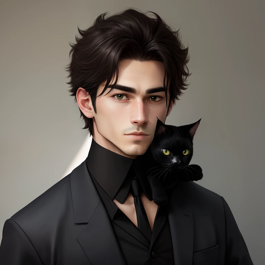 Black cat as hairy boy,half face