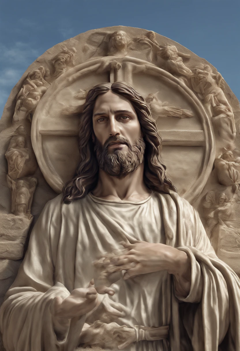 Obra-prima realista em 8k com anatomia perfeita: Jesus Christ holding planet Earth in one hand, with an undeformed face, cinematic lighthing, profundidade de campo, bokeh, realismo, fotorrealista, hiper-realismo, fotografia profissional, Melhor paisagem jangle