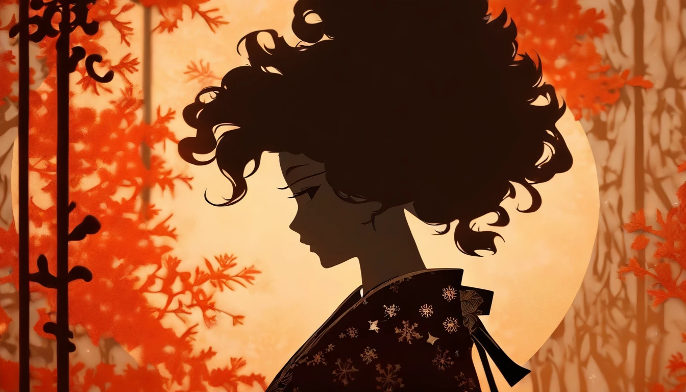 (Silhouette Art,cutouts:1.6)
(((Paper cutting art,A world where only black exists:1.3)
(Cowboy Shot),1 girl,Solo,
(Kimono Girl,profile:1.2),white, Clear and beautiful face,
BREAK
(1 white snowflake)
Textured glass background,