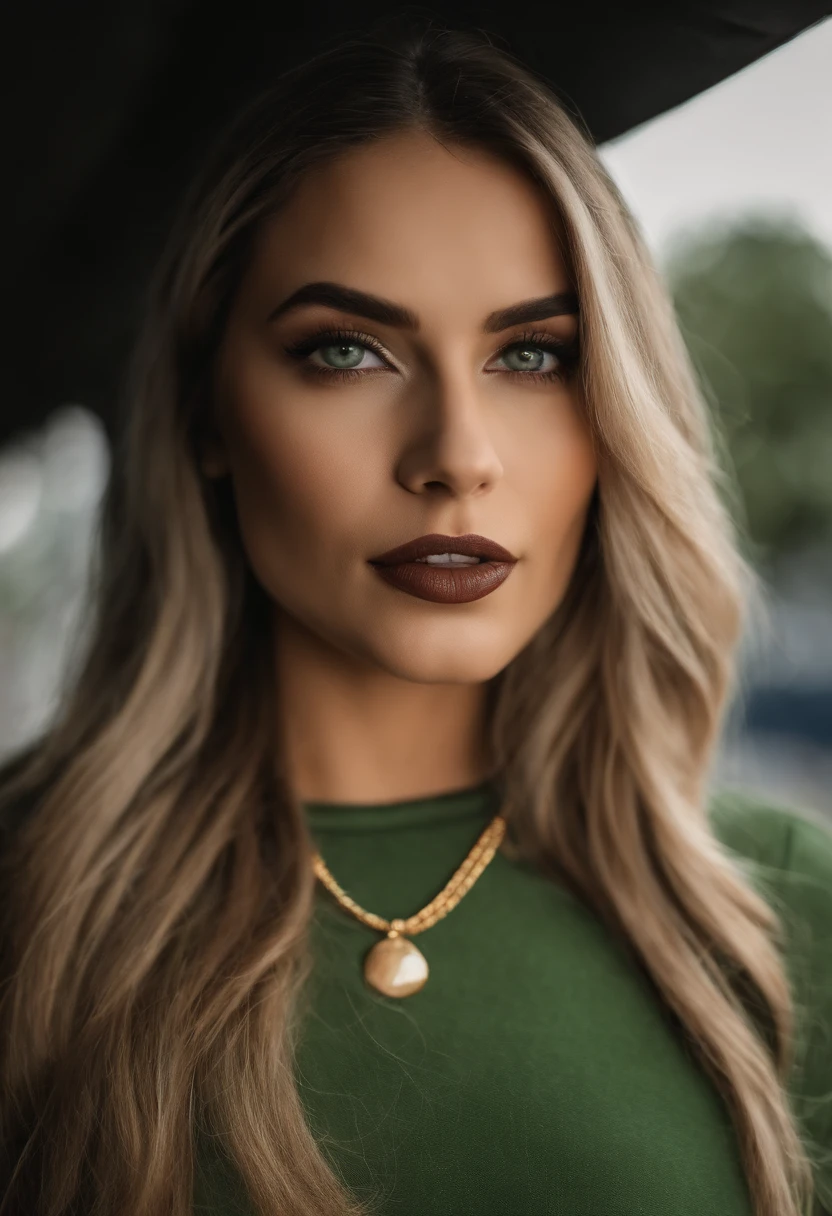 mulher arafed com uma regata vermelha e um colar em um clube,  com olhos verdes, cabelos vermelhos e olhos verdes grandes, selfie de uma jovem mulher, Olhos do quarto, Violeta Myers, sem maquiagem, maquiagem natural, Looking directly at the camera, Rosto com ArtGram, maquiagem sutil, olhos verdes penetrantes