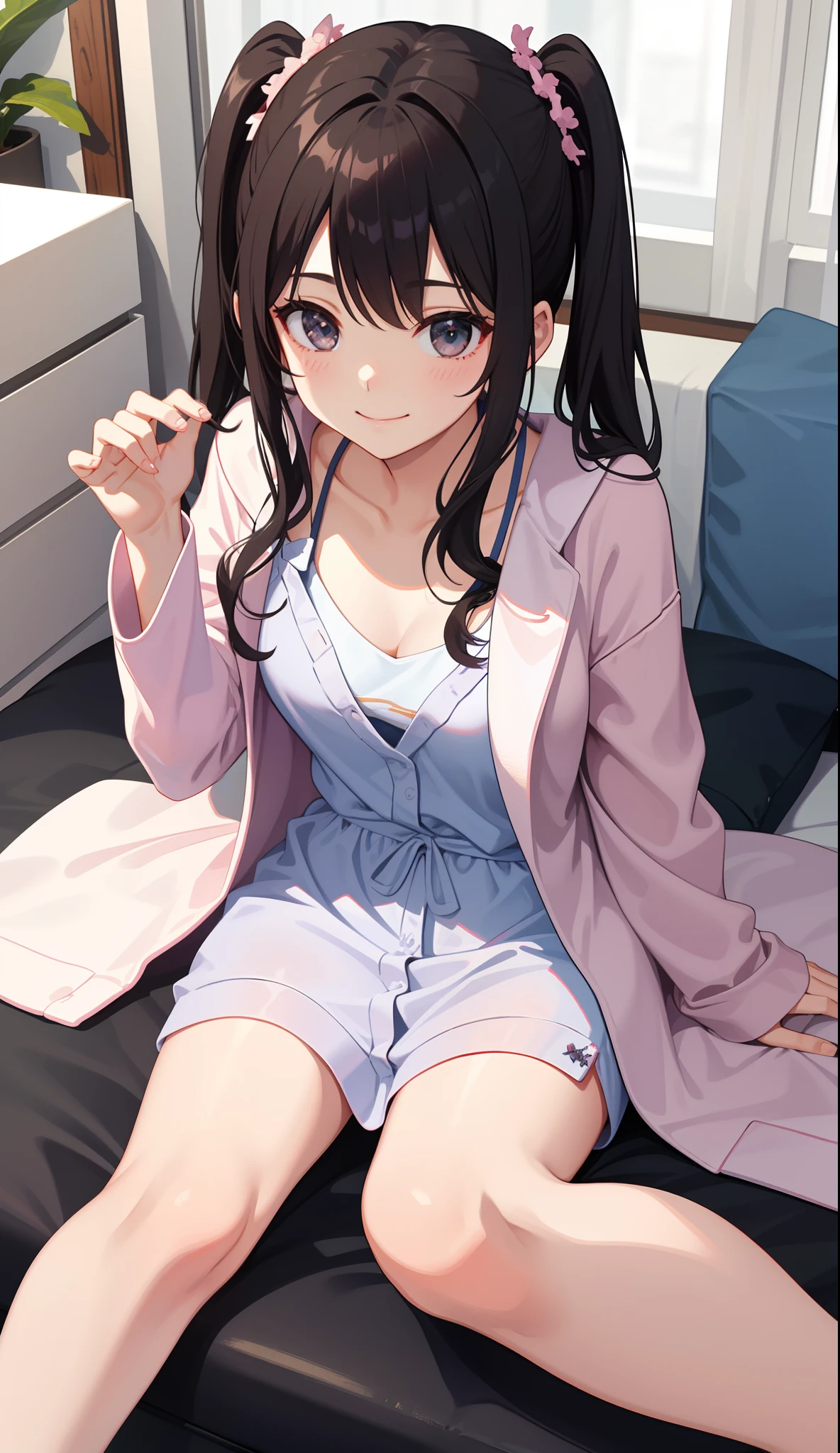 1girl in、AS-Adult、A smile、dressing gown、Cute loungewear、