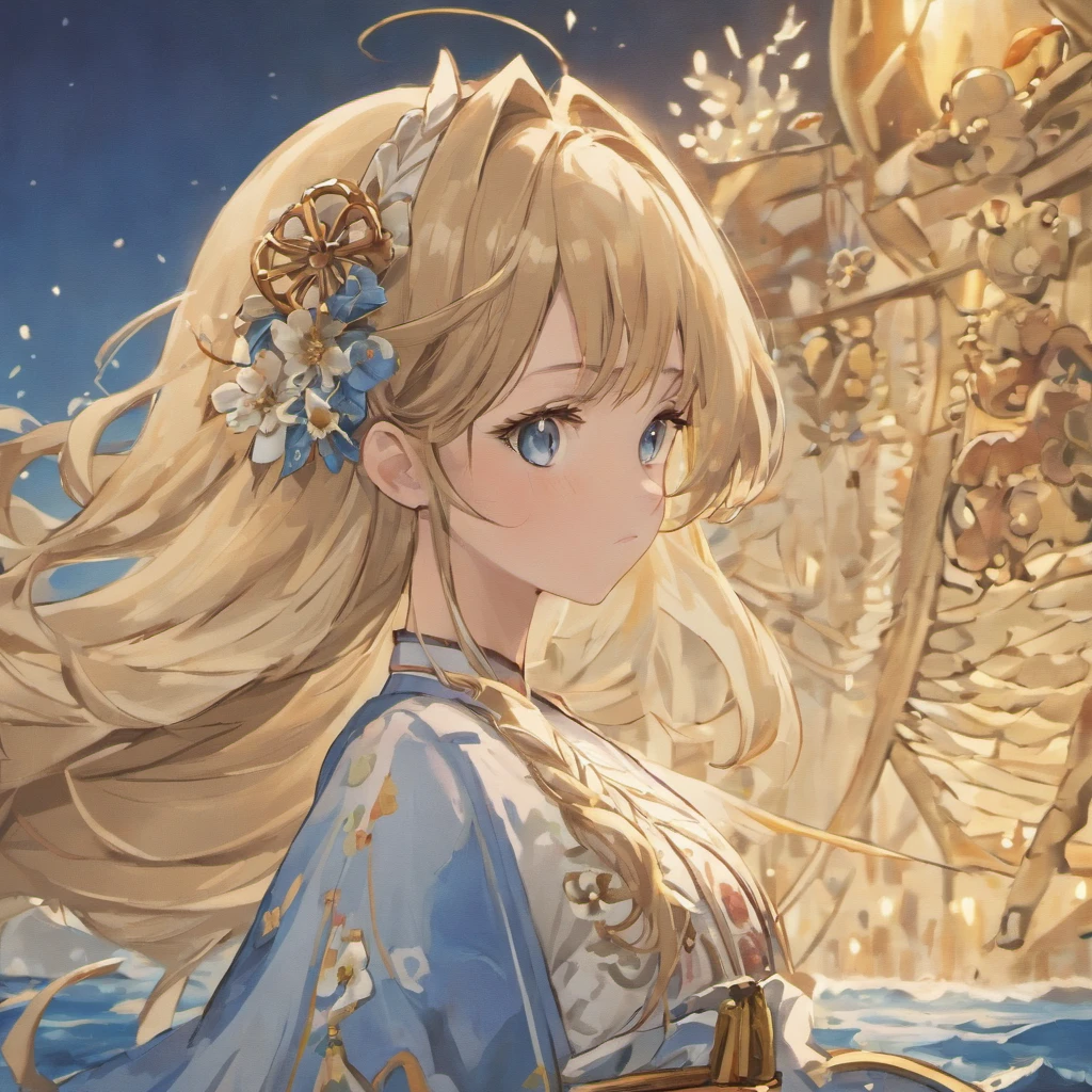 with high cheekbones, Almond-shaped eyes, A straight nose, full pouty lips, and olive skins, Wearing a traditional white dress，There is intricate embroidery on it, A blue and white belt decorated with the Greek flag, and a gold headdress with a delicate floral pattern, Stand in front of the deep blue waters of the Aegean Sea, Front view, Ultra-realistic, Hyper-detailed, digital photograph, Features soft natural light, 50mm lens, F1.8 aperture.