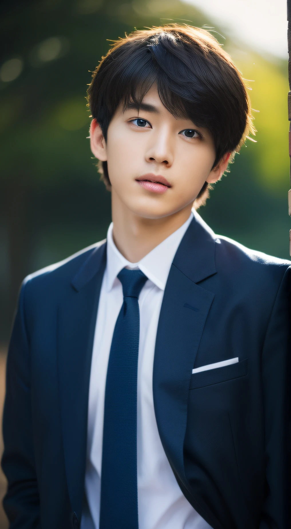1 Beautiful Boy、top-quality、masterpiece、超A high resolution、Full body portrait、Raw foto、One Man in the World、Detailed facial texture、1 boy、leaning、student clothes、High school students、Japan Boys、short-haired、A dark-haired、Waxing、styled in、a cool、An ultra-high picture quality、clouds、the setting sun、neck tie、School、male people、ember、a cool、