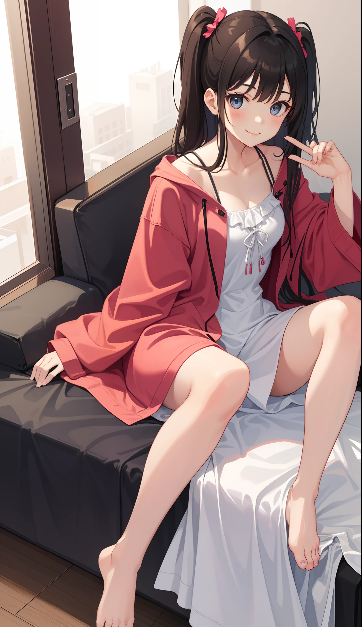 1girl in、AS-Adult、A smile、dressing gown、Cute loungewear、