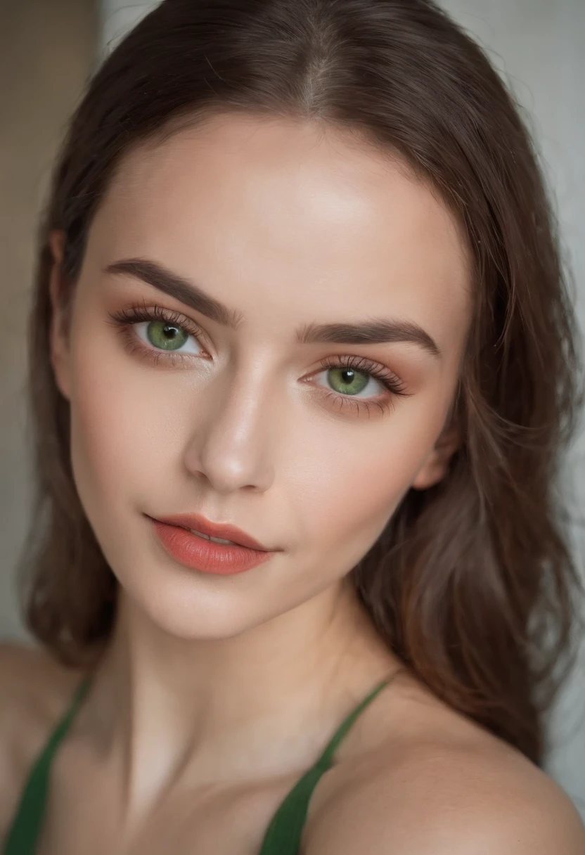 mulher arafed com uma regata vermelha e um colar em um clube, menina sexy com olhos verdes, Retrato Sophie Mudd, cabelos castanhos e olhos grandes, selfie de uma jovem mulher, Olhos do quarto, Violeta Myers, sem maquiagem, maquiagem natural, Looking directly at the camera, Rosto com ArtGram, maquiagem sutil, close-upheadshot impressionante, olhos verdes penetrantes