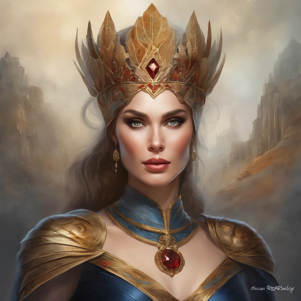a painting of a supergirl adorned with a Krypton headdress and a black supergirl uniform, Mucha Klimt et Tom Bagshaw, WLOP complexe, exquisite digital illustration, Bel art UHD 8 K, 8k highly detailed digital art, stunning digital illustration, karol bak uhd, a beautiful fantasy empress, Jen Bartel, detailed painting 8 k, 8k detailed digital art, sharp 8k detail, award winning digital illustration:1.1