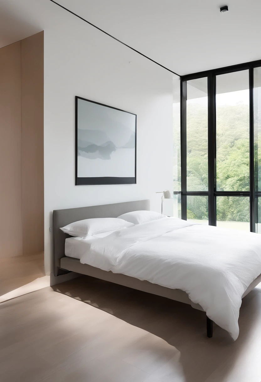 Clean bedroom,sunny clear sky,Clear lake