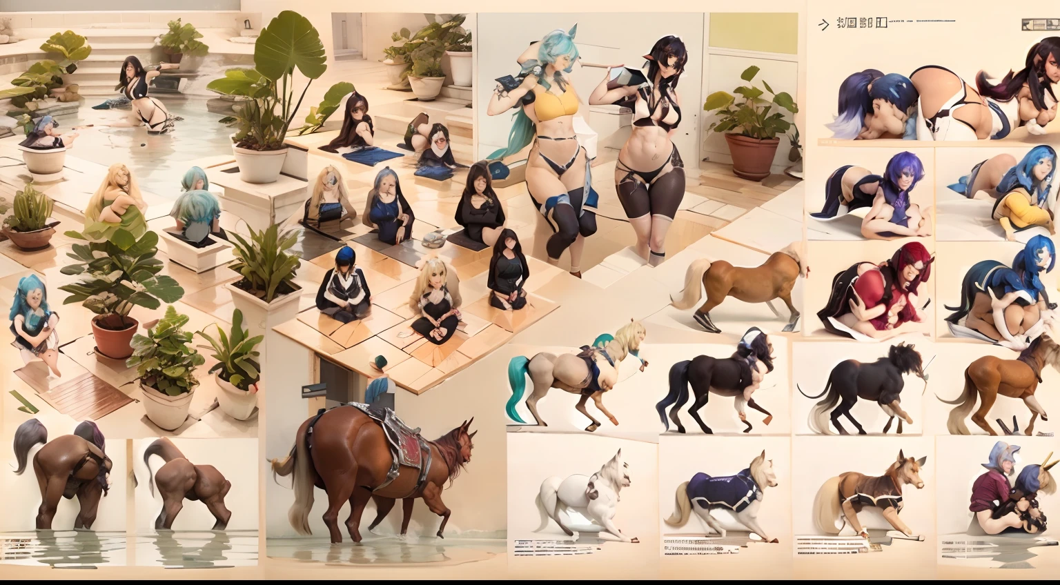 In the beautiful illustration of this super-grand scene,The ultra-distant lens shows us(Over eight unique centaur characters:9.9),They all have their own characteristics,Vivid and interesting。Radiant from the heavens(angelicales:6.6)Like centaurs、To nightmarish is(Surrounded by flames:6.6)of the hellish centaurs、And then to the wind dancing in the air(fairy:6.6)centaur horse、And thunder and lightning surrounding(Unicorn:6.6)centaur horse,and shining metallic ones(Machinary:6.6)centaur horse、And then to color(Dragon scales covered:6.6)The strength of the whole body is a powerful dragon centaur、Elegant and agile(the elf:6.6)The centaur's slender and graceful lines always wear a flower crown、Enchanting and charming(Tiflin:6.6)centaur horse、Have the indescribable(Raised sexy:6.6)'s(succubi:6.6)centaur horse。Each character has their own unique charms and abilities。The illustration uses advanced artistic techniques and tools,(Divide the scene into sections by geometric arrangement:9.9),Each section corresponds to a centaur character,This makes more efficient use of space。Through Midjourney's advanced brush tools、Color palette、Material packs and model packs、Texture tools,For each centaur, beautiful props are designed to increase racial characteristics、Clothing and physical features,(Enhances the character's personality and visual appeal:2.5)。The scenery in the illustrations is stunning,There are changing skies、rainbowing、extreme light、Stars and Moon。Incorporating iconic landmarks such as Mount Everest,and fireworks、tranquil lake、Natural and urban elements of waves and neon lights,Creates a magical atmosphere。The centaurs display their unique abilities and equipment in a variety of environments,This is true even in extreme alien landscapes。(Use Midjourney's tools、Material packs、Texture tools、The color palette makes depicting details vivid and realistic:9.9),From complex hairstyles and as well as different racial traits、Body、Appearance features、Clothing to real textures,This