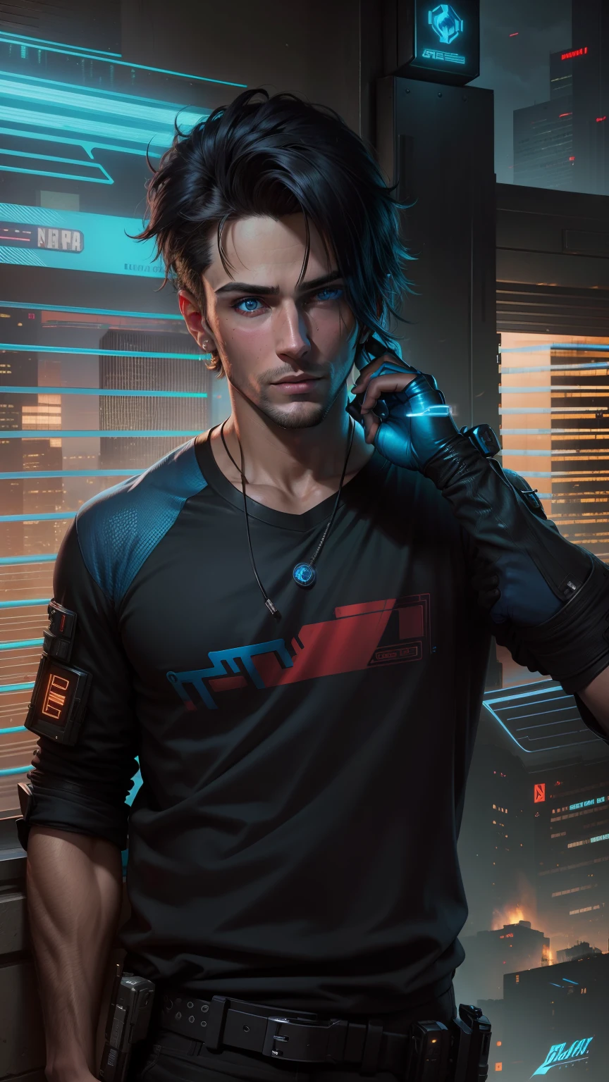 Masterpiece,photo realistic cyberpunk real face handsome boy real face handsome blue aura on hands
