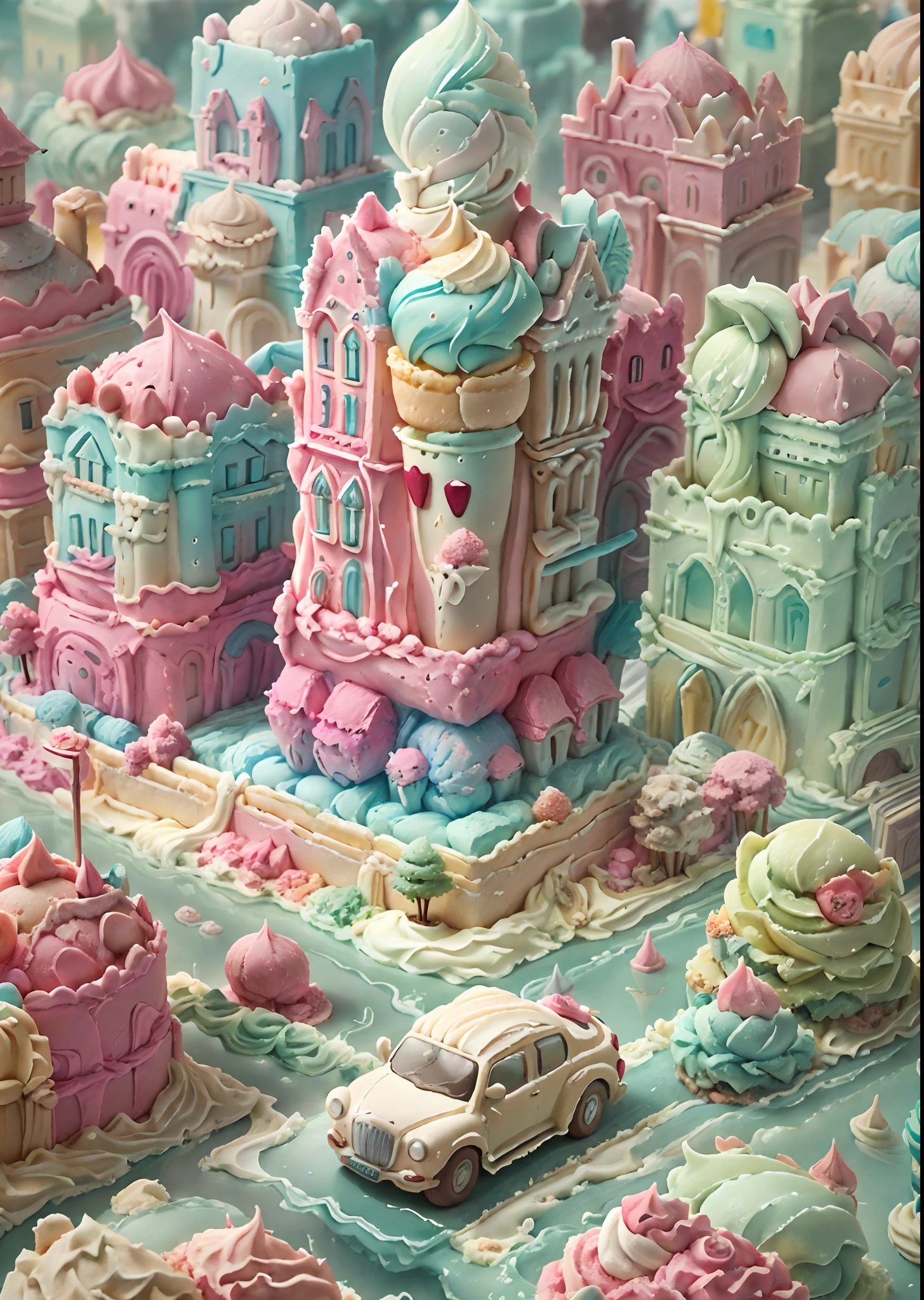 GelatoStyle city, ice cream，view from highr，Masterpiece, ultraclear, extreme hight detail