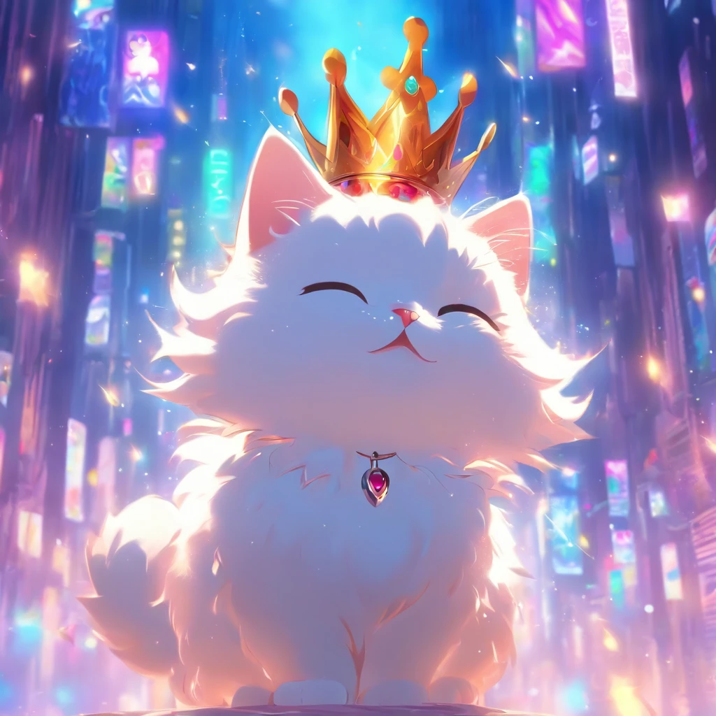 There is a white cat with a crown on its head, cute digital art, kawaii cat, very beautiful and cute cat woman, cute detailed digital art, cute and cute, cute cat, kawaii cute dog, cute animal, cute and lovely, cute cat animation visual effects, beautiful but cute, cute digital painting, cute and cute, a cute cat, 8k